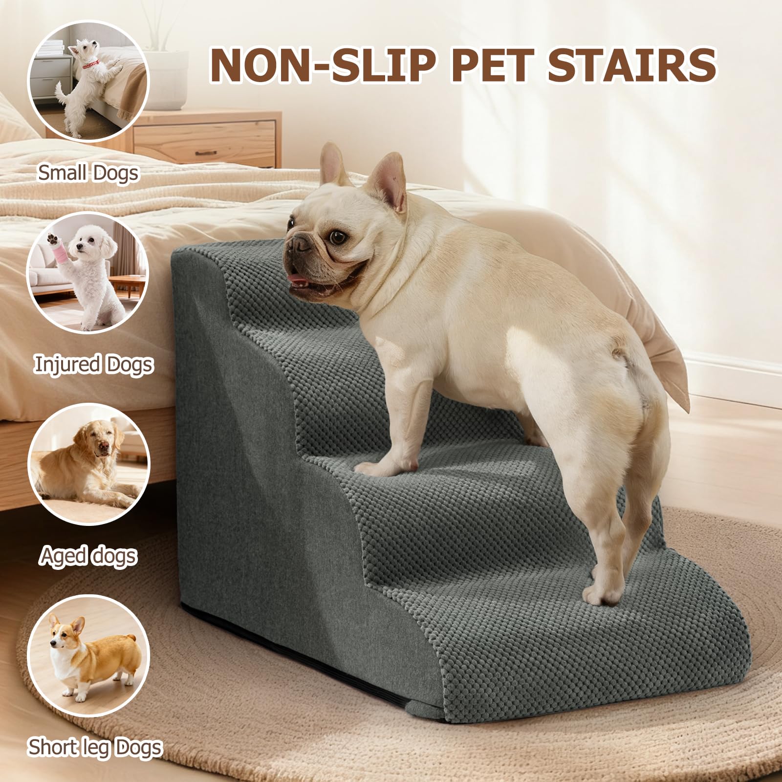 Aodisman dog steps grey removable cover shown for easy washing.