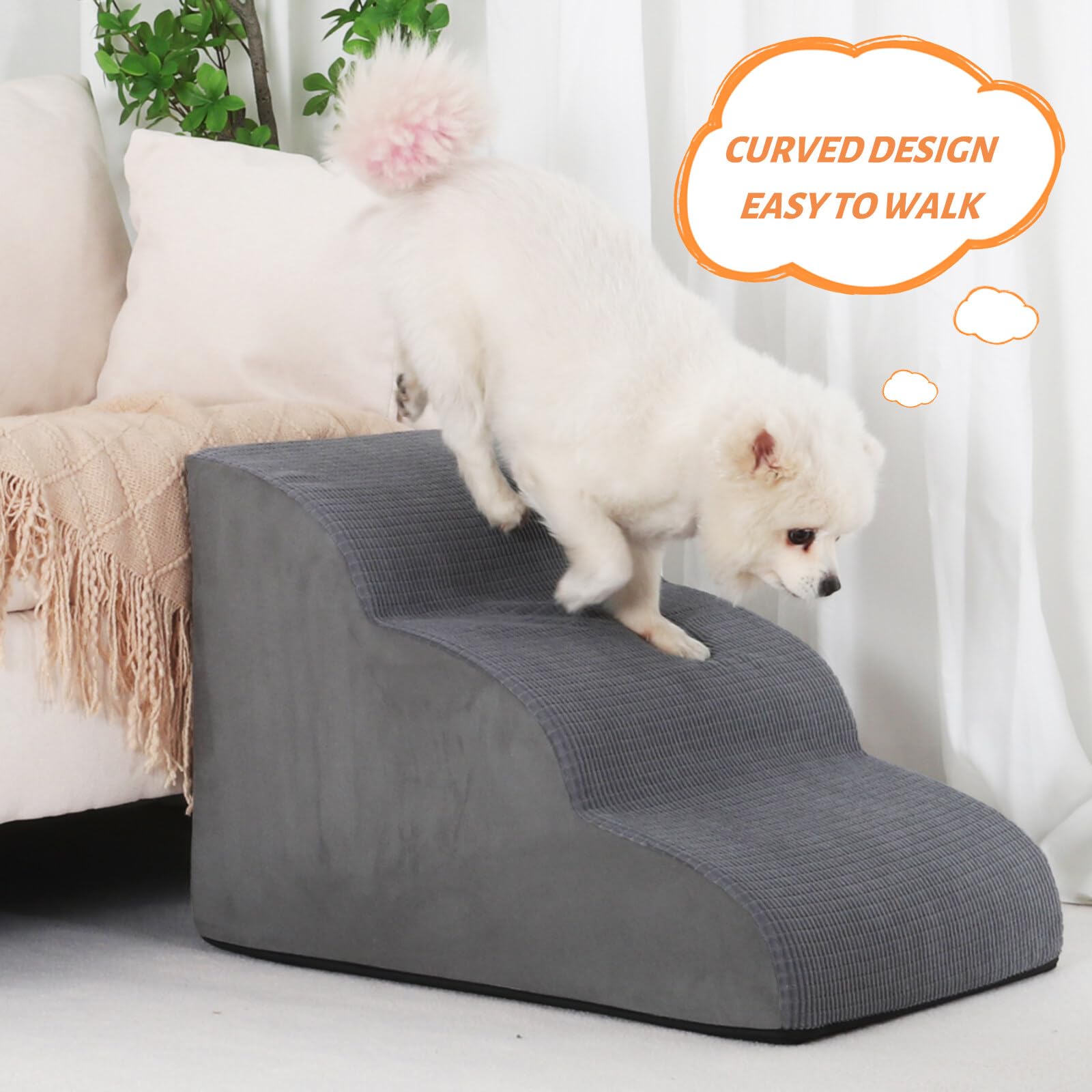 Aodisman pet stairs placed beside a sofa for safe, confident climbs.