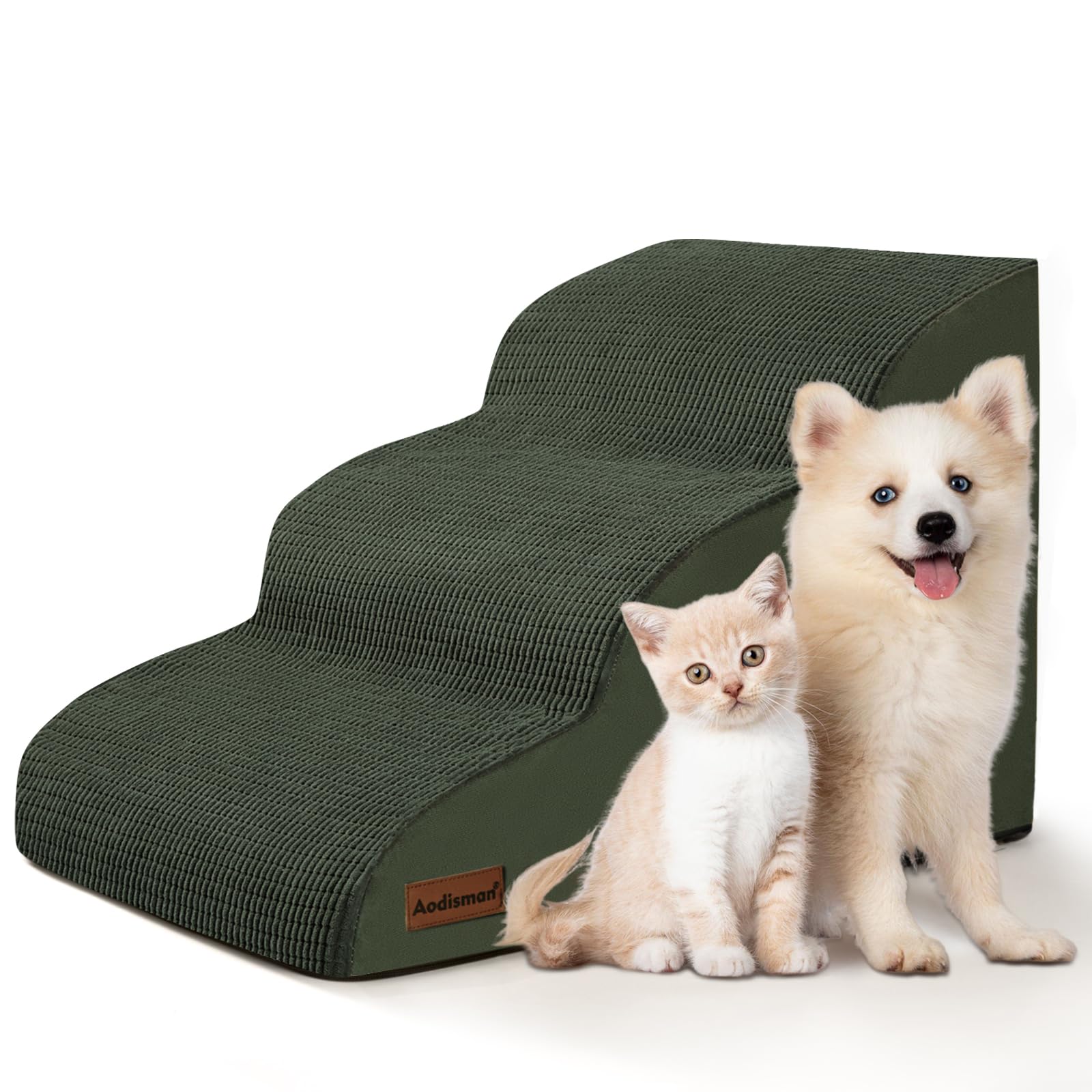 Aodisman three-step green ramp side view for easier sofa access.