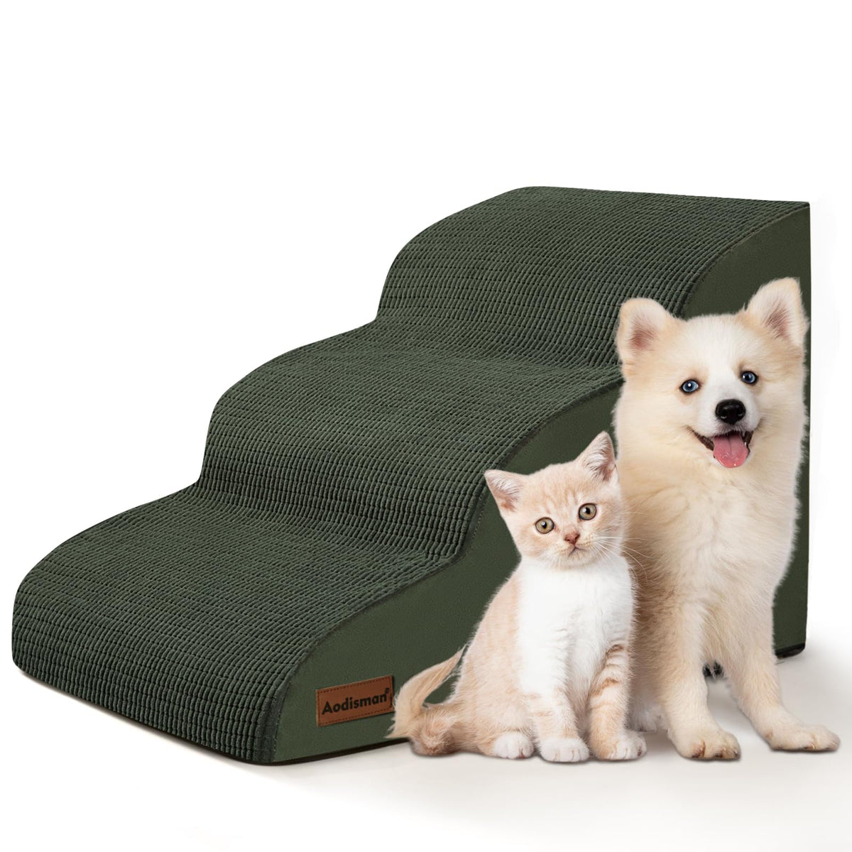 Aodisman three-step green ramp side view for easier sofa access.