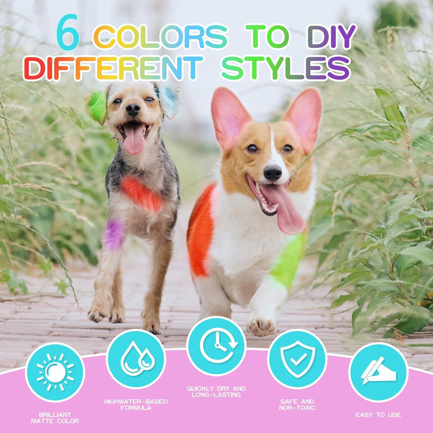 AOFEGRLT dog hair dye color choices display for creative looks