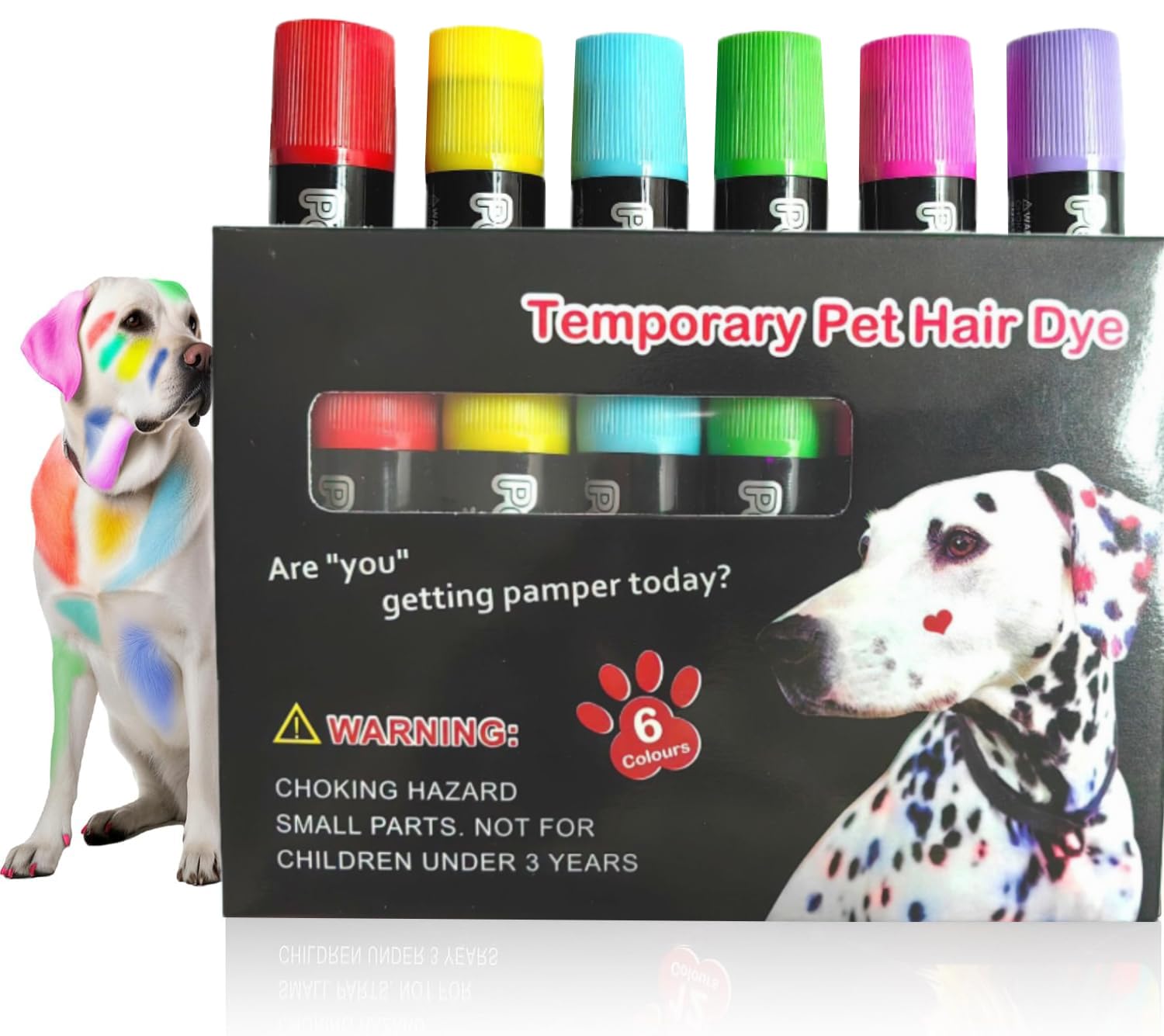 AOFEGRLT pack 6 dog hair dye packshot showing vibrant colors for pets