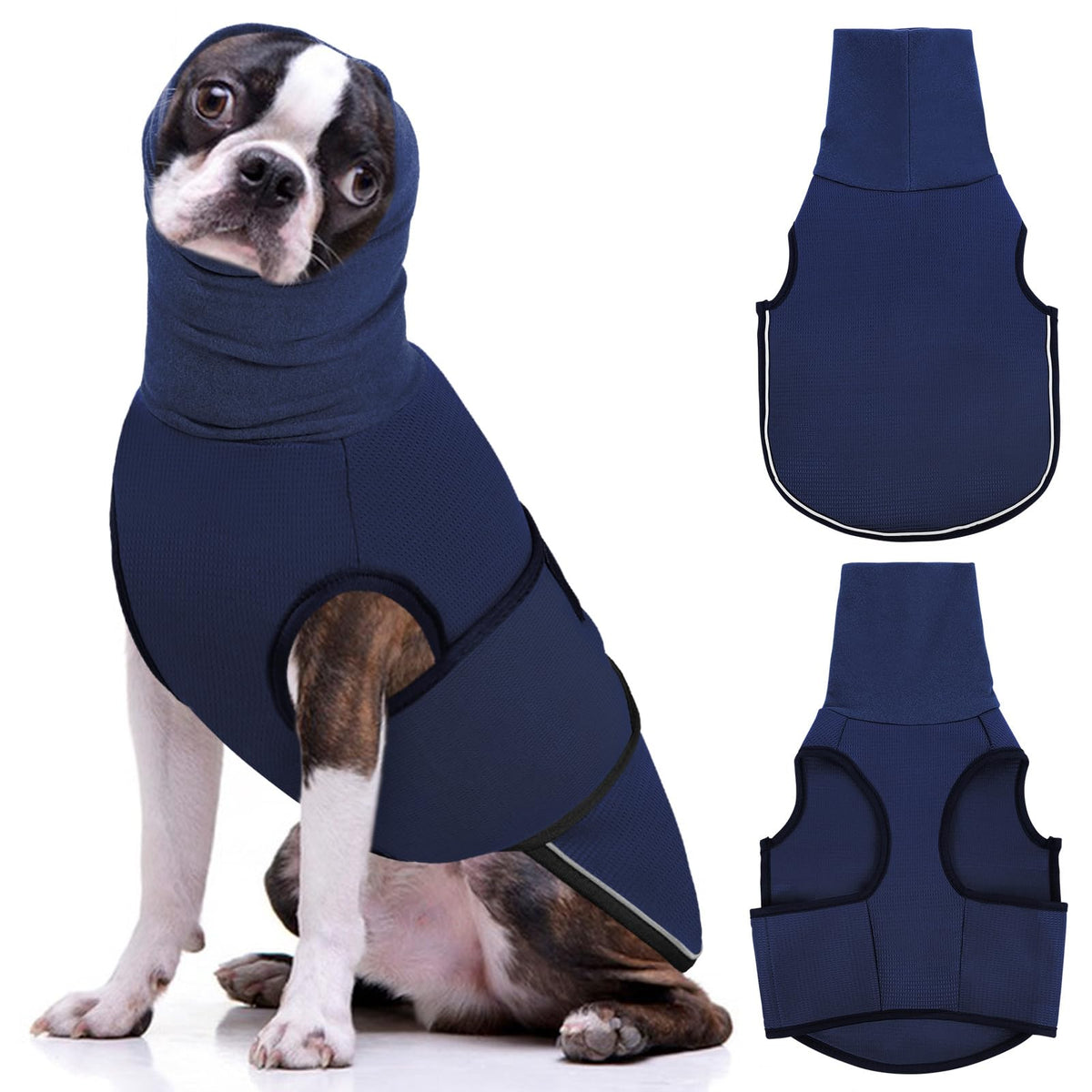 AOFITEE dog anxiety vest on dog demonstrating calming wrap for fireworks stress relief
