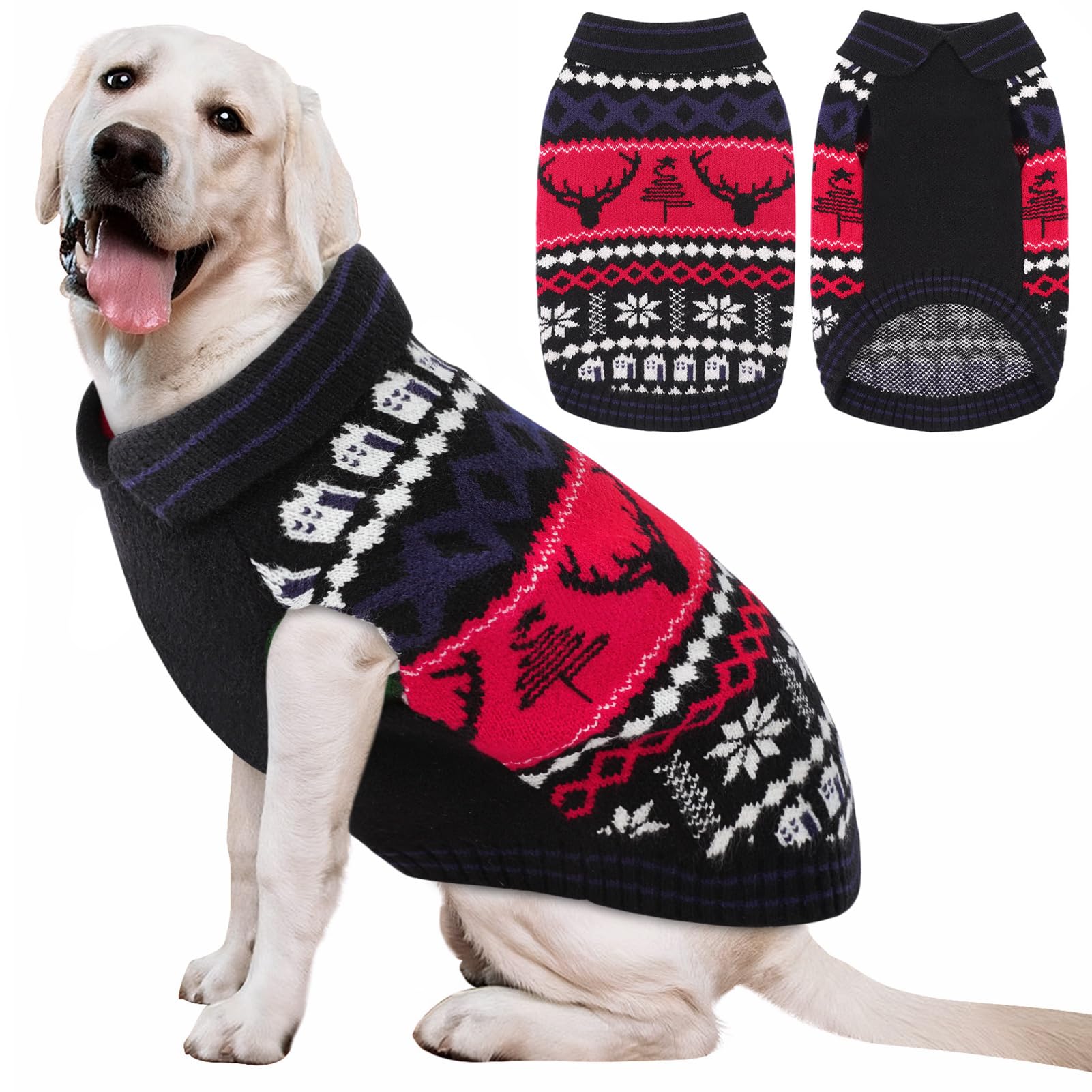 AOFITEE dog Christmas sweater red front view showcasing festive design and warm cozy feel.