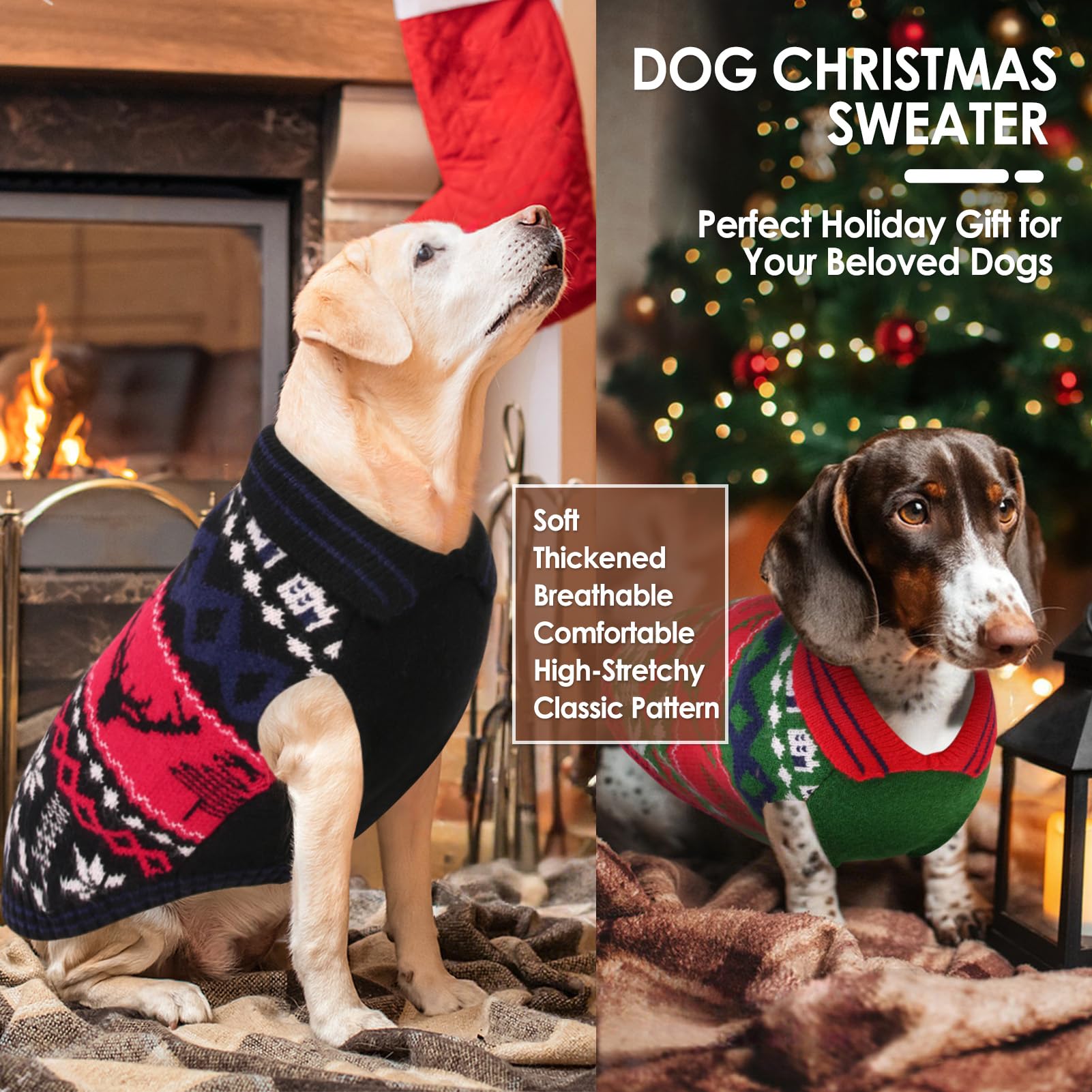 AOFITEE dog Christmas sweater red knit detail emphasizing soft yarn and snug fit.