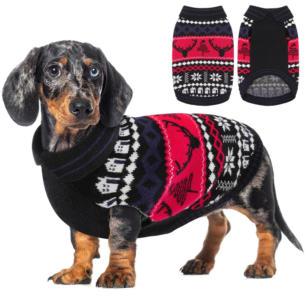 AOFITEE dog Christmas sweater front view in red offers cozy holiday warmth for medium dogs.