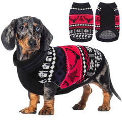 AOFITEE dog Christmas sweater front view in red offers cozy holiday warmth for medium dogs.