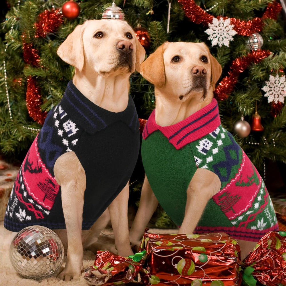 AOFITEE dog Christmas sweater red size-chart view helps choose proper chest measurement.