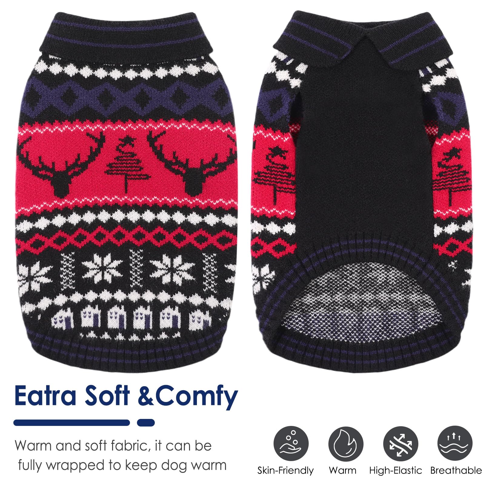 AOFITEE dog Christmas sweater red sleeveless design for easier wearing and potty breaks.