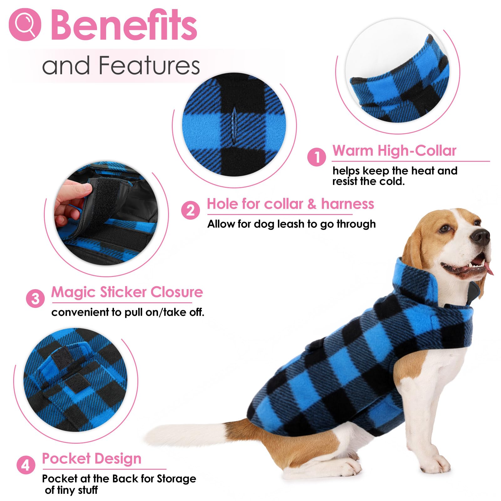 AOFITEE dog coat features harness hole and back pocket.