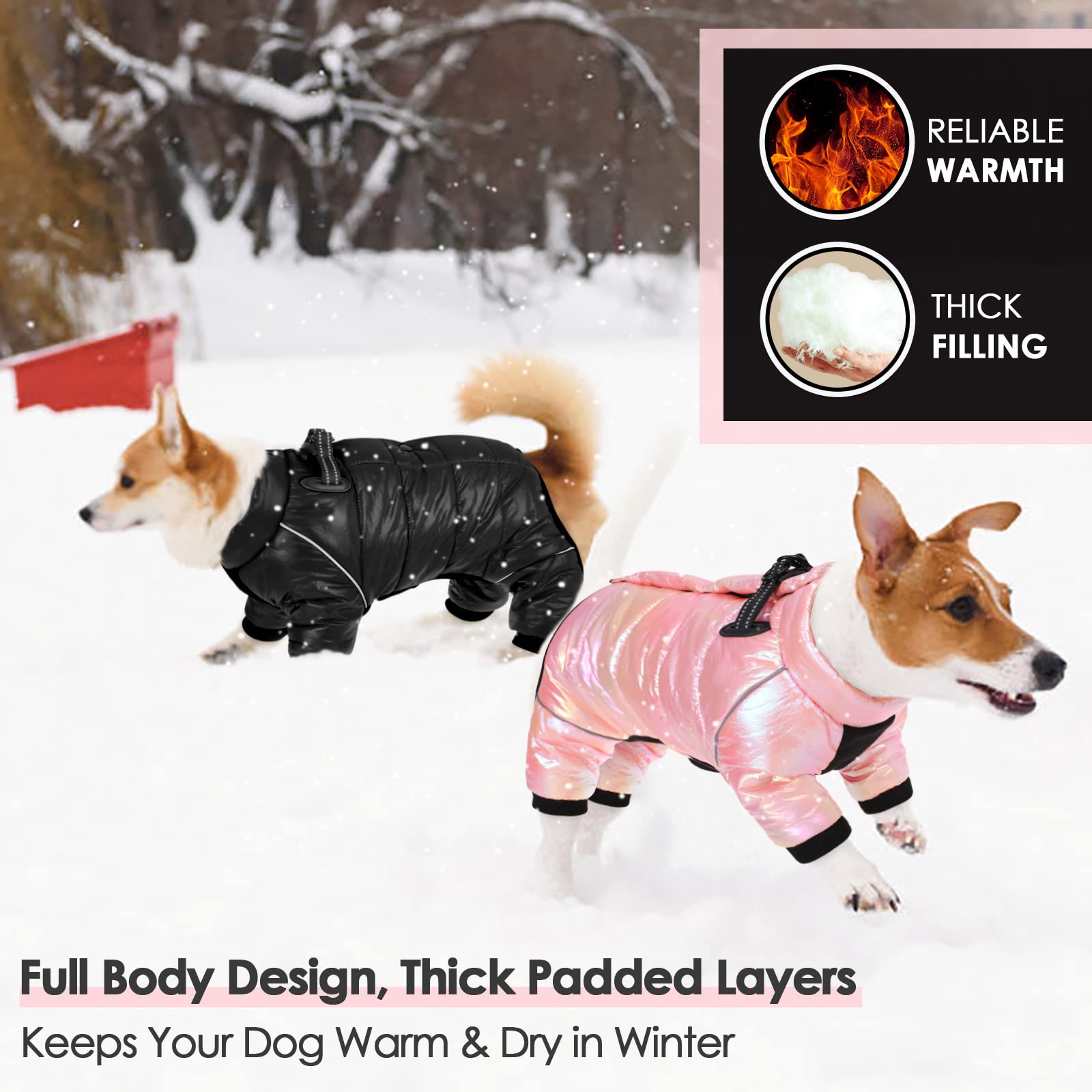 AOFITEE dog coat reflective-drings improves night safety during walks.