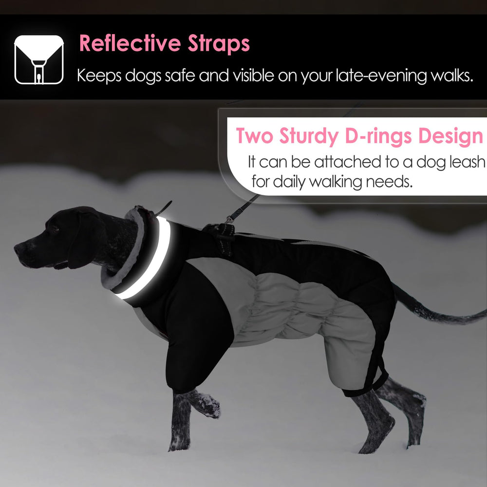 AOFITEE dog coat built-in harness image highlights easy leash integration.
