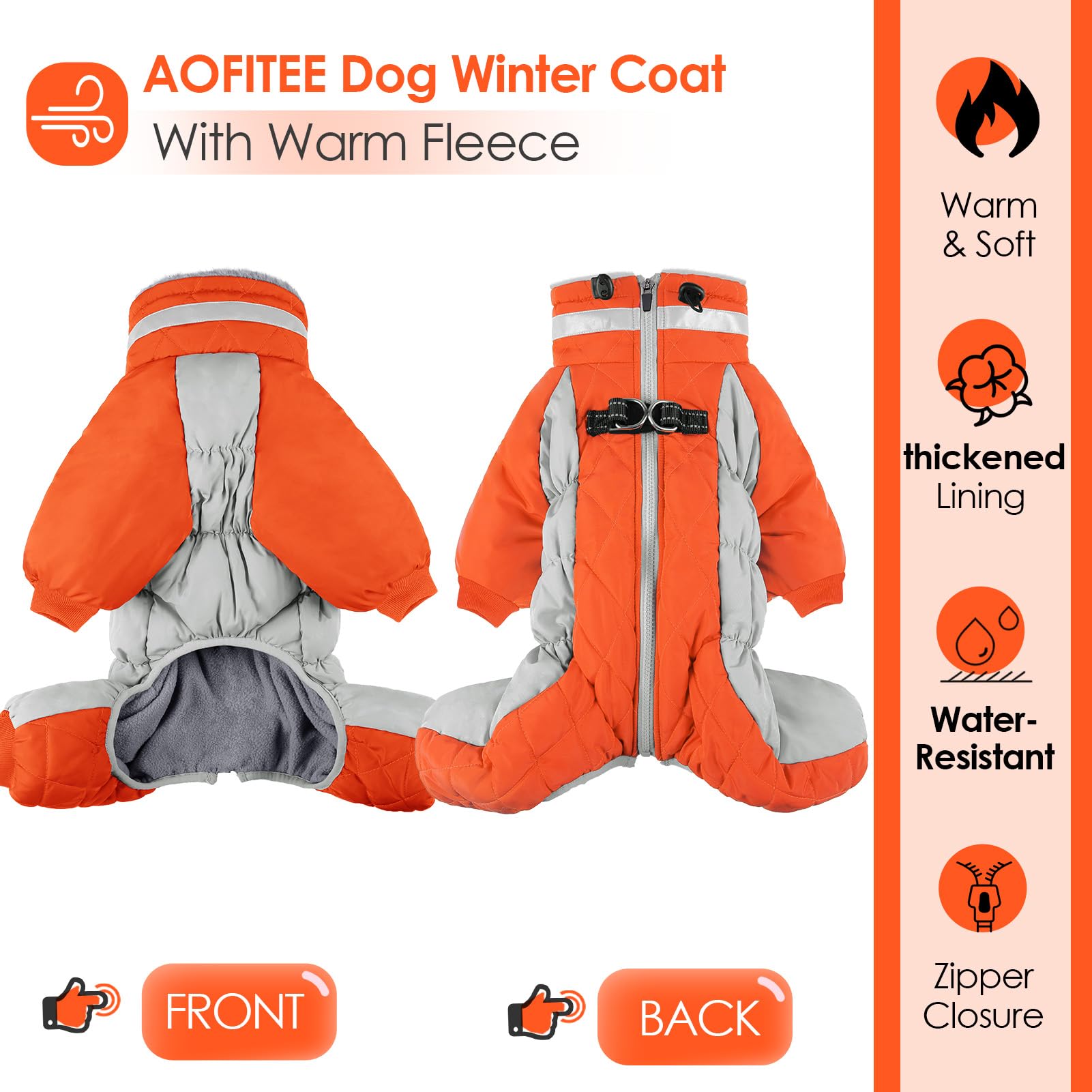 AOFITEE dog coat fleece-lining delivers cozy warmth for chilly walks.