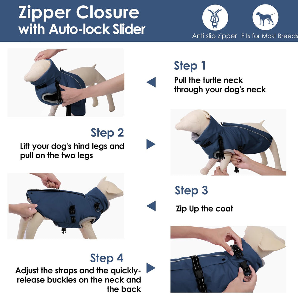 AOFITEE dog jacket worn by a dog outdoors in snow shows outdoor protection