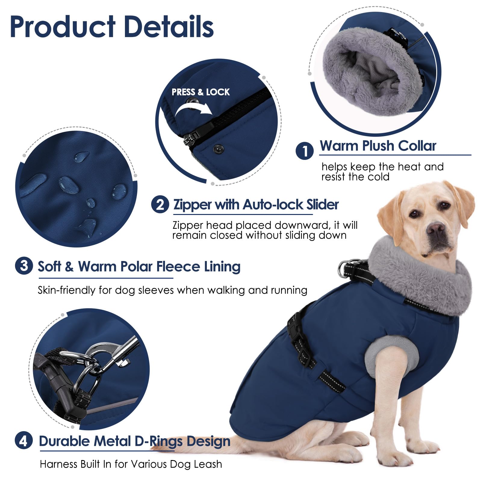 AOFITEE dog jacket blue with furry collar adds cozy style
