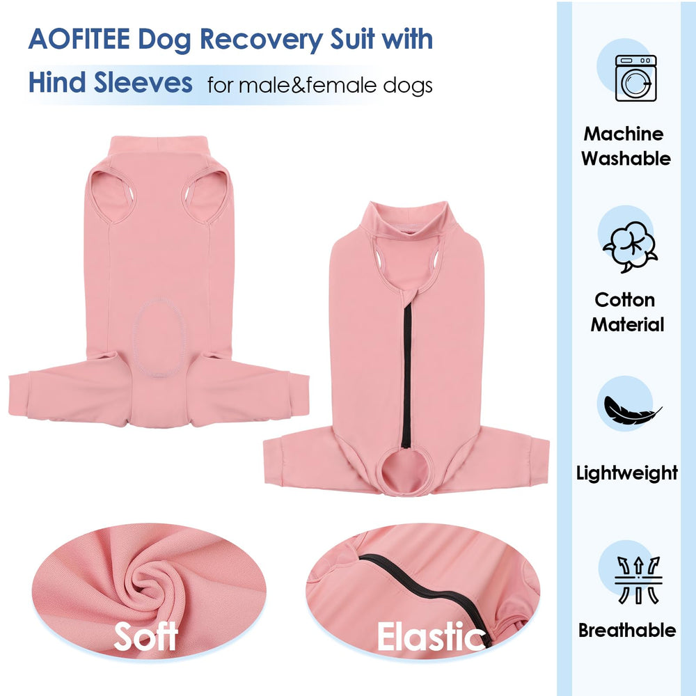 AOFITEE dog recovery sleeve hind leg XS back view shows secure fit and coverage.