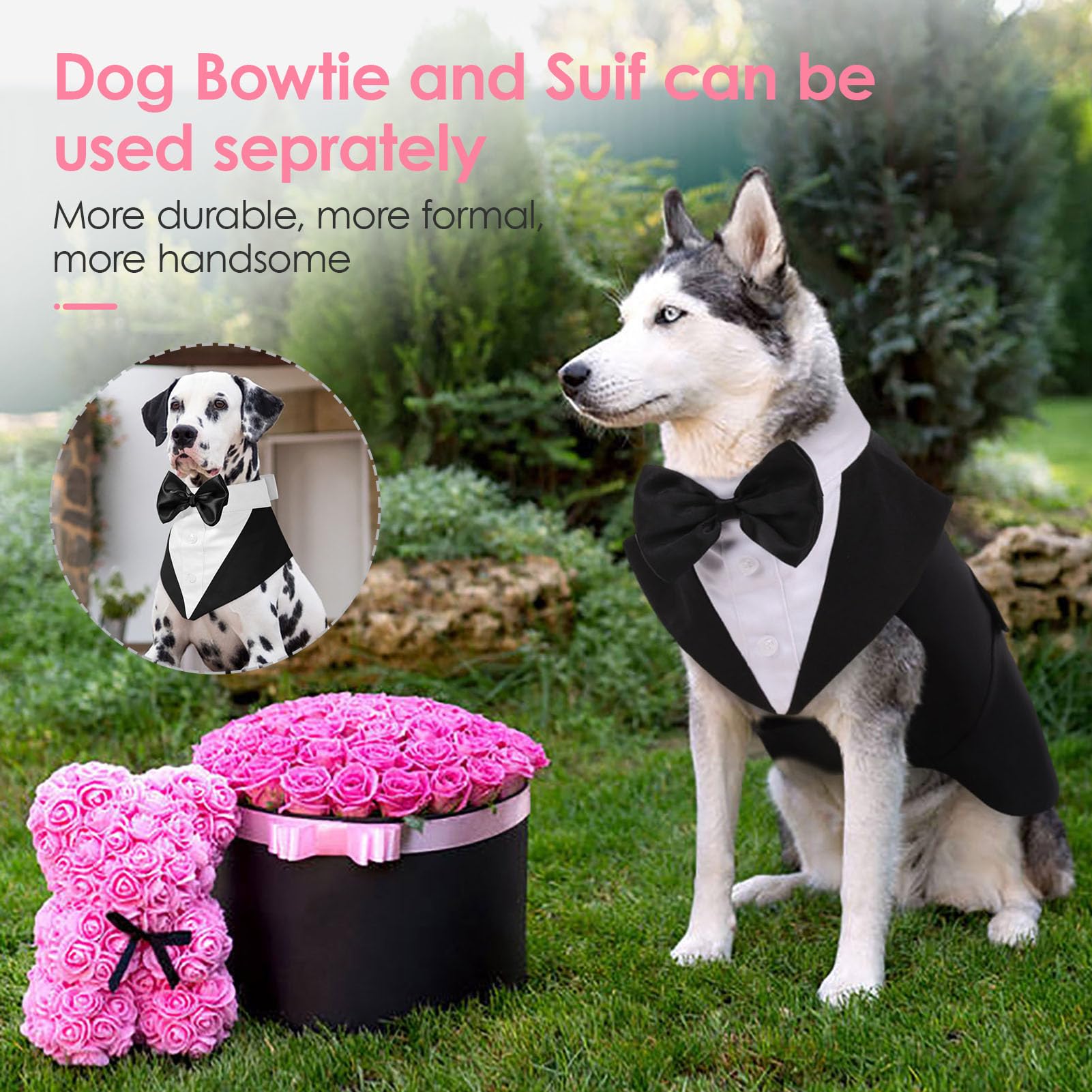 AOFITEE dog tuxedo bandana collar with detachable bowtie for versatile styling