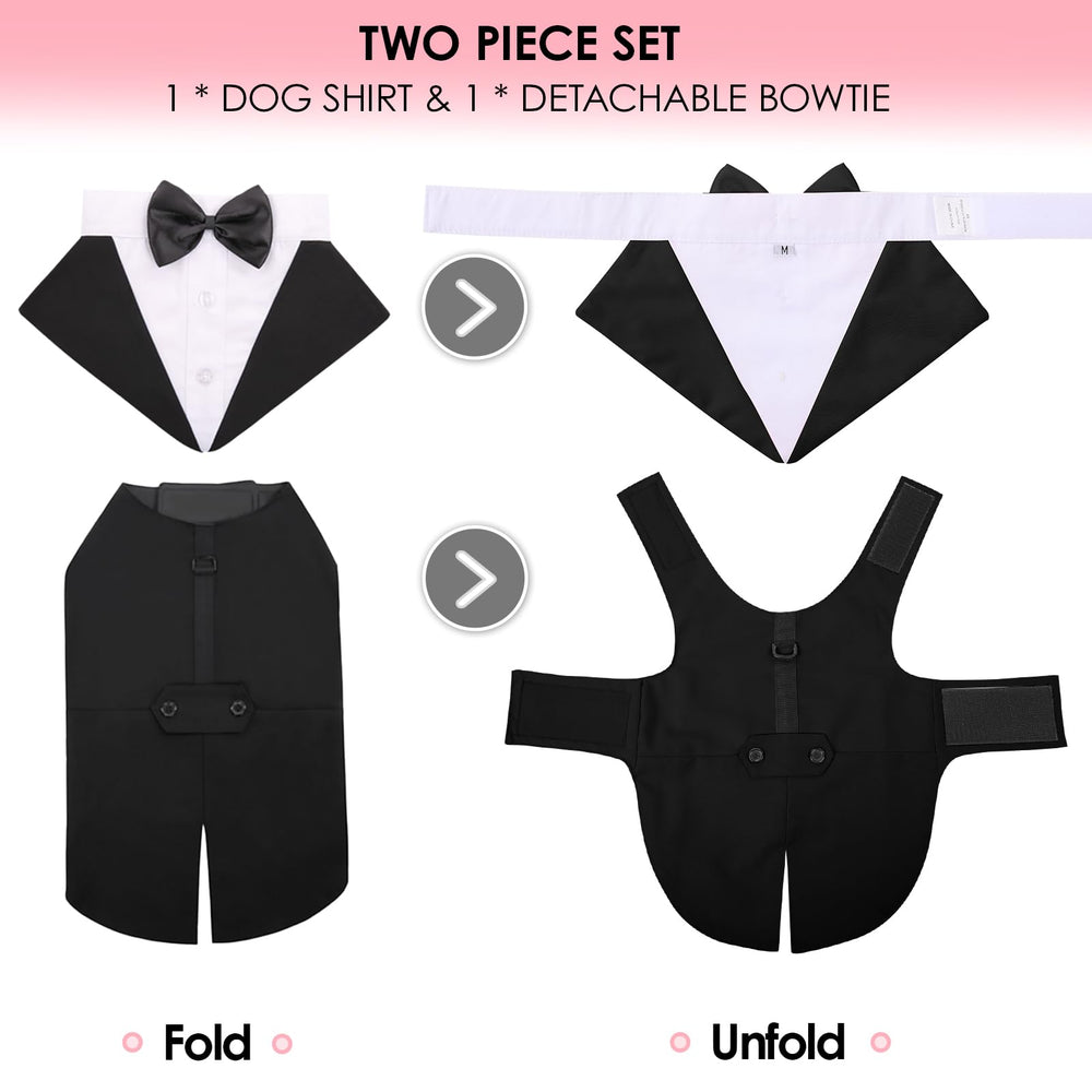 AOFITEE dog tuxedo closure makes dressing quick and simple.