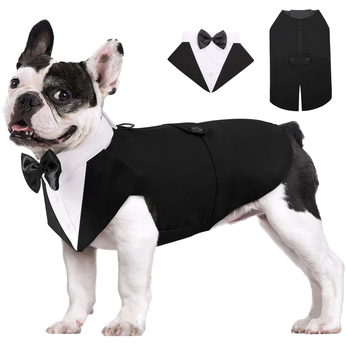 AOFITEE dog tuxedo shirt close-up showing soft fabric and tailored fit for formal wear