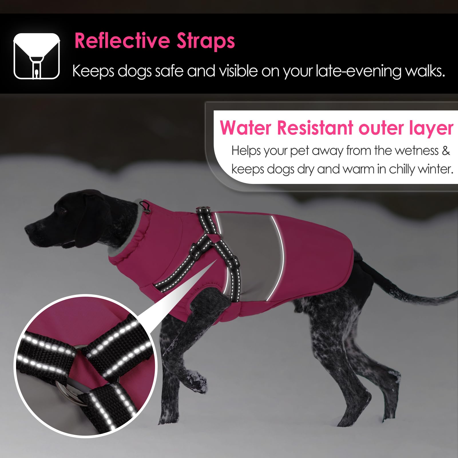 AOFITEE Dog Winter Coat elastic chest design for a snug, flexible fit.