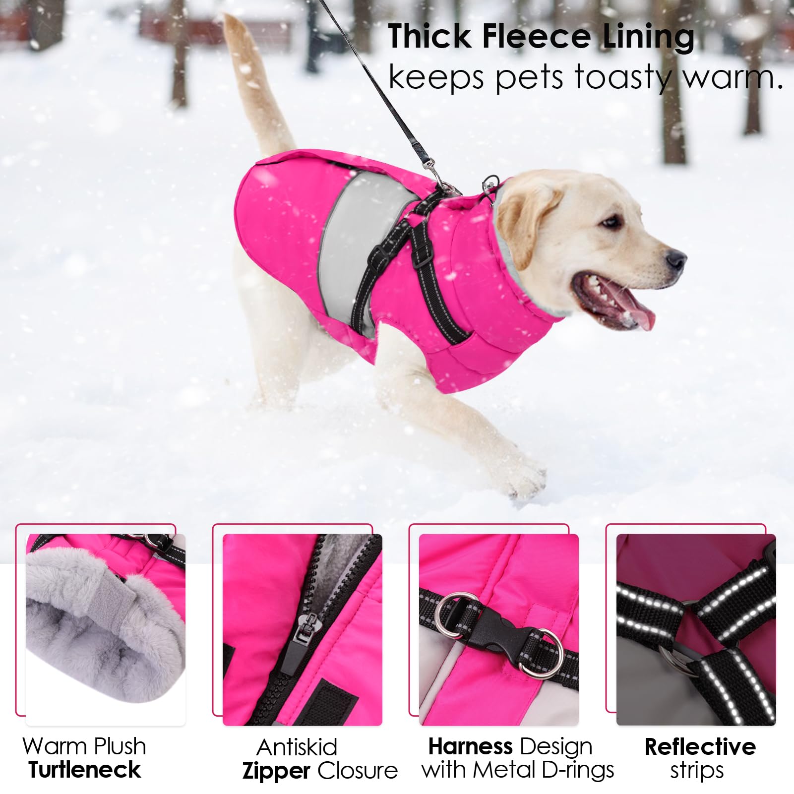 AOFITEE Dog Winter Coat reflective trim enhances night visibility for safer walks.