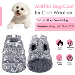AOFITEE dog winter coat side view in silver shows sleek fit for everyday outdoor adventures