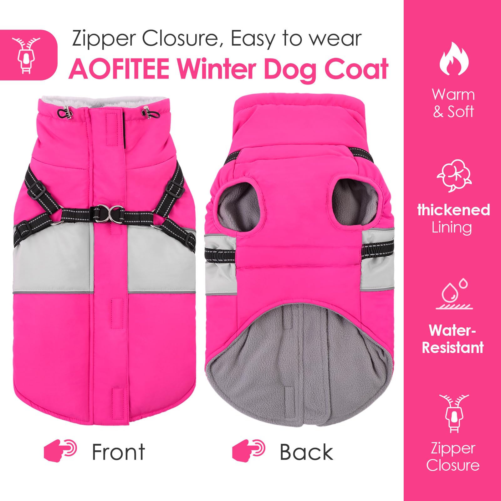 AOFITEE Dog Winter Coat waterproof shell protects against wind and snow.