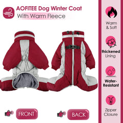AOFITEE fullbody dog coat front view with harness built-in adds secure, convenient walking