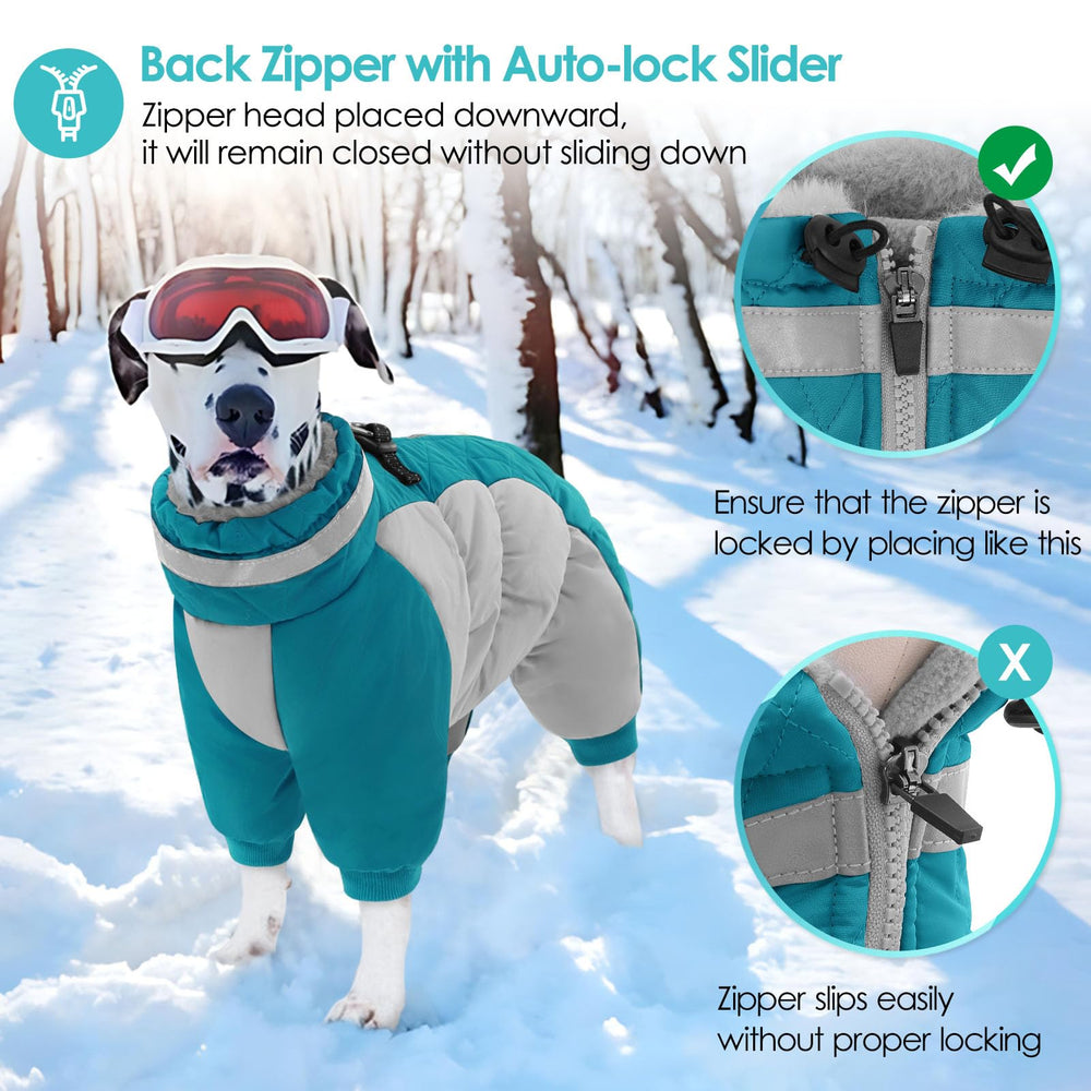 AOFITEE fullbody dog coat in winter weather for small to large breeds.