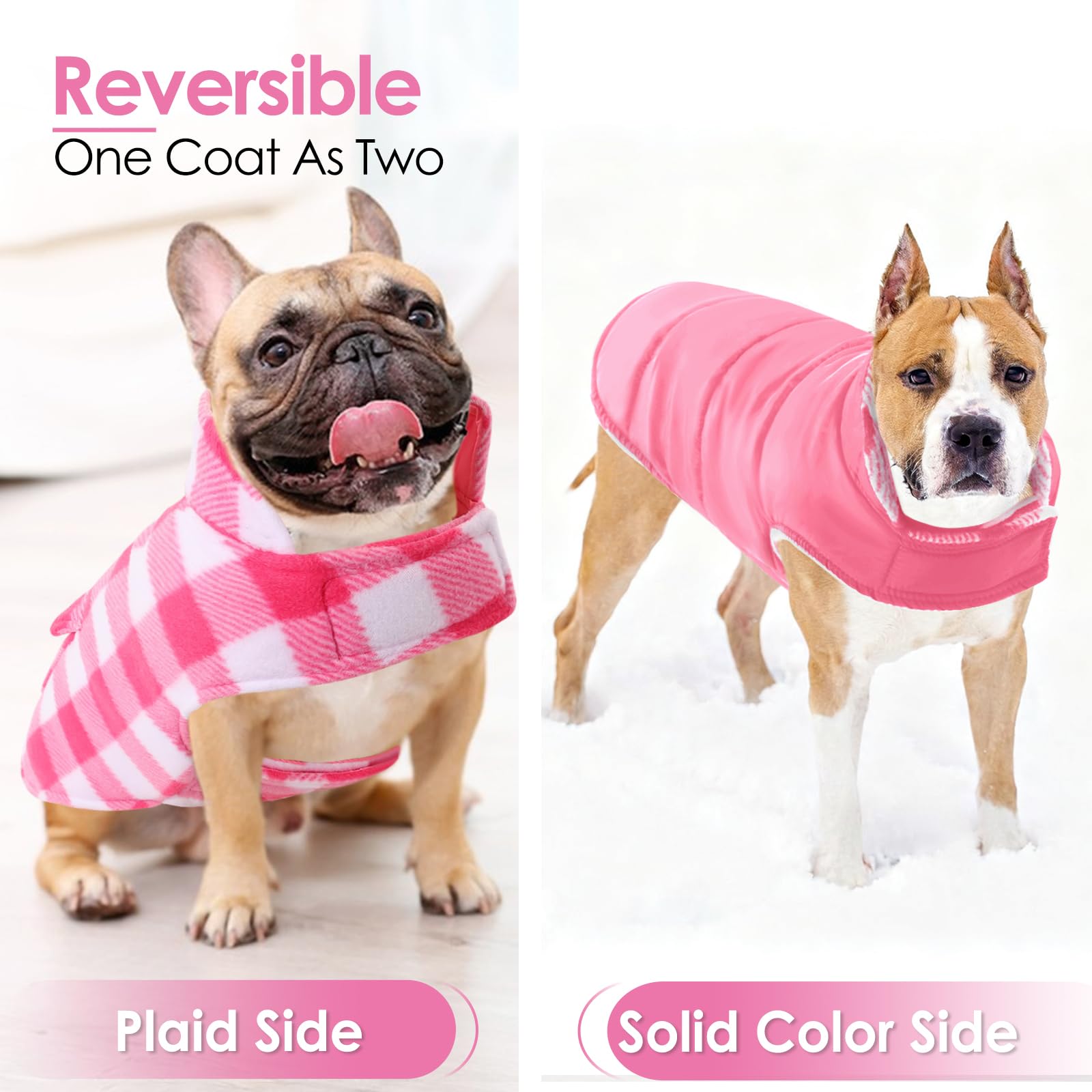 AOFITEE pink L dog coat front view shows snug fit and easy-on design.