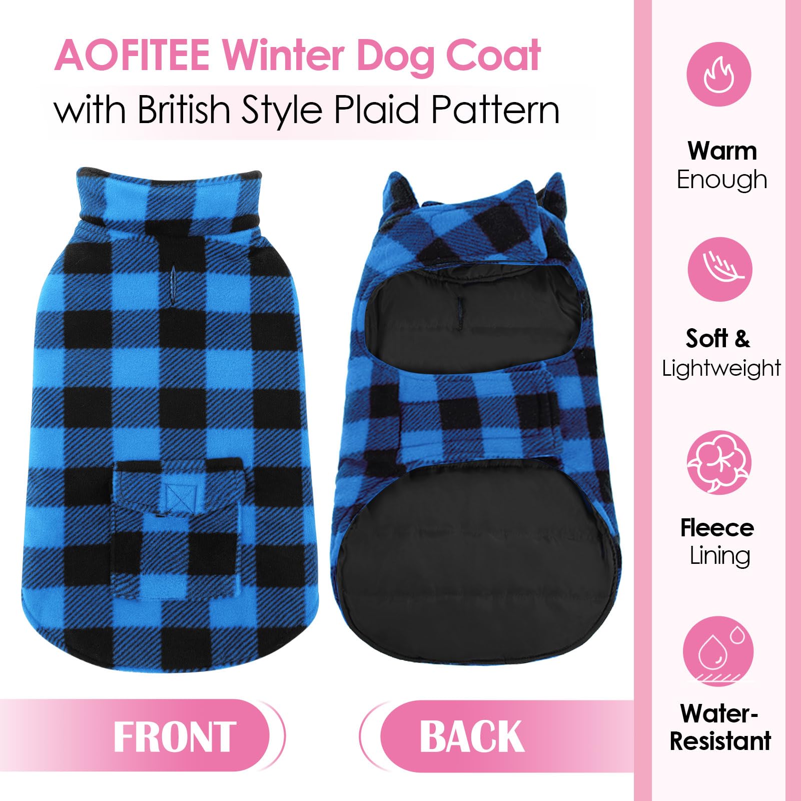 AOFITEE reversible plaid dog coat with two stylish looks.