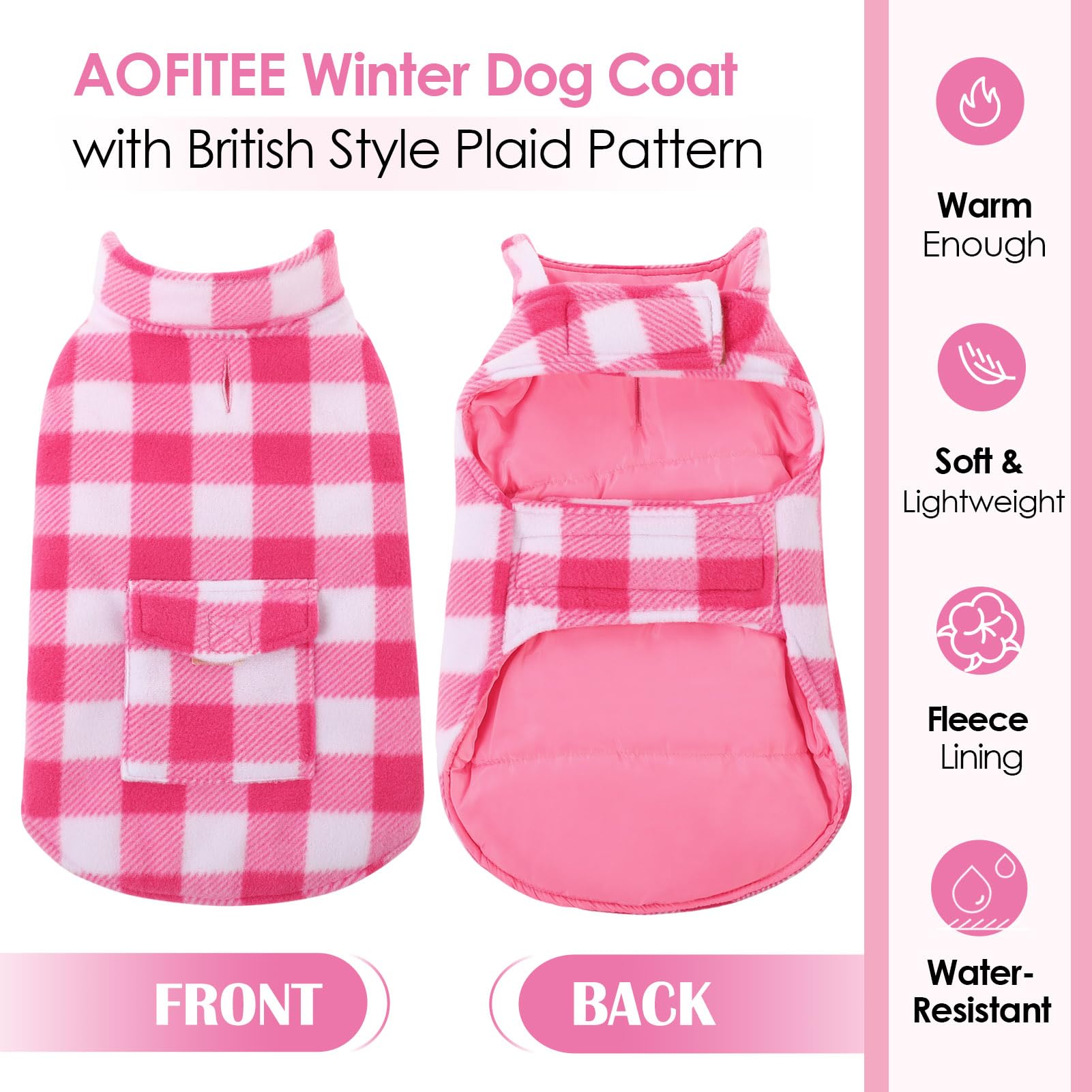 AOFITEE waterproof dog jacket features harness access and secure leash attachment during outdoor adventures.