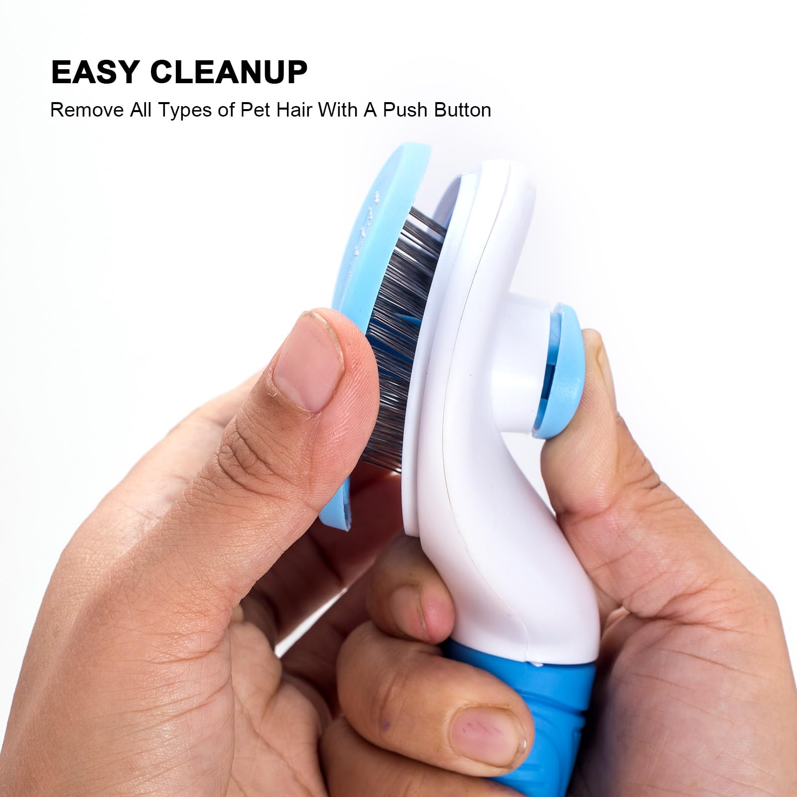 Aogeili slicker brush for short-haired pets collecting shed hair efficiently.
