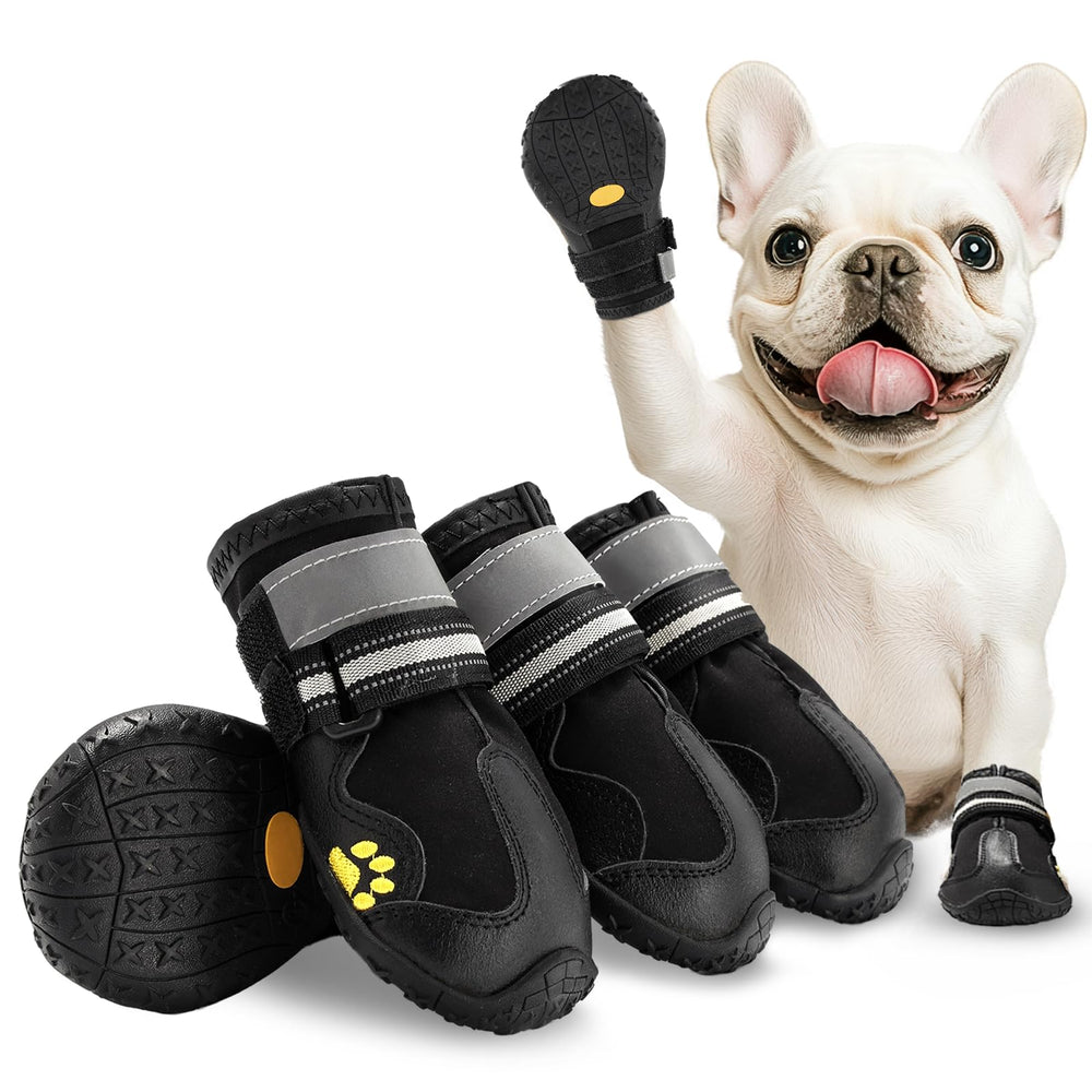 AOKOWN dog shoes size 6 front view offer secure fit and paw protection on snowy surfaces