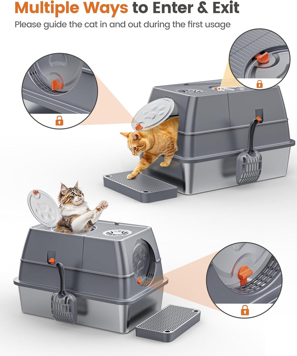 Aoktech stainless steel litter box shows a three-model detachable design for versatile configurations