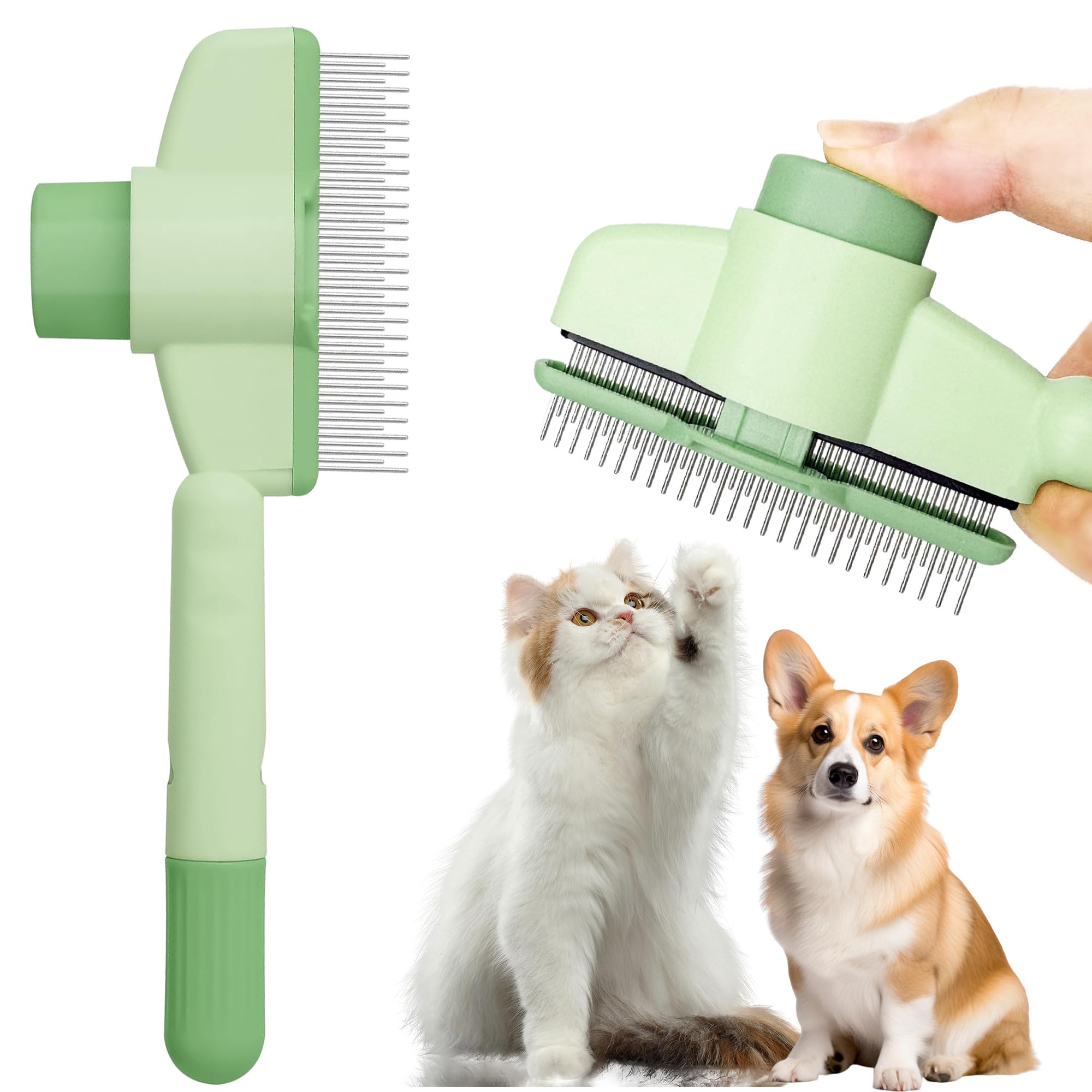 AOLBSPD cat and dog comb close-up shows long and short stainless steel teeth for detangling