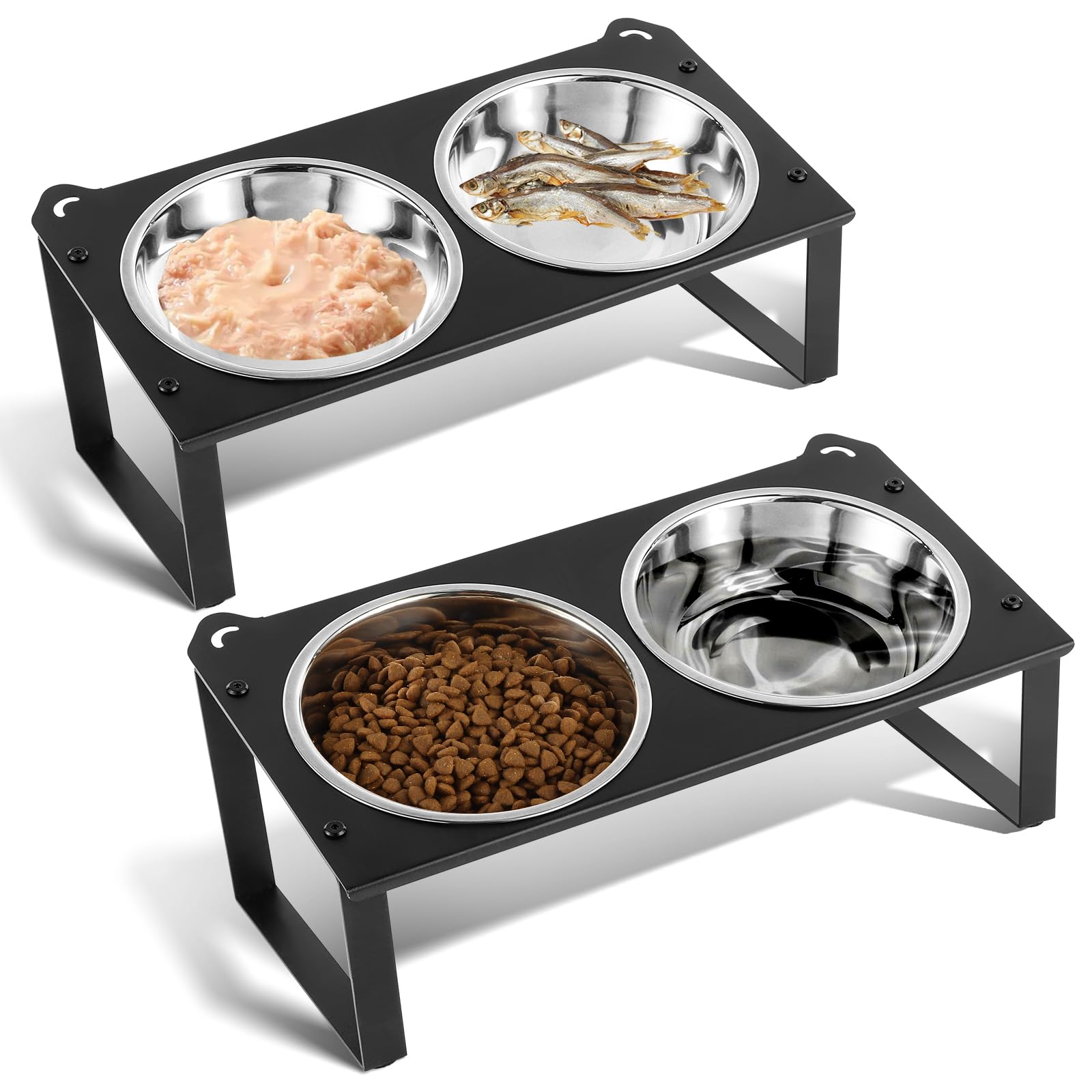 Aomafamzoy elevated cat bowls stand keeps feeding area tidy and organized.