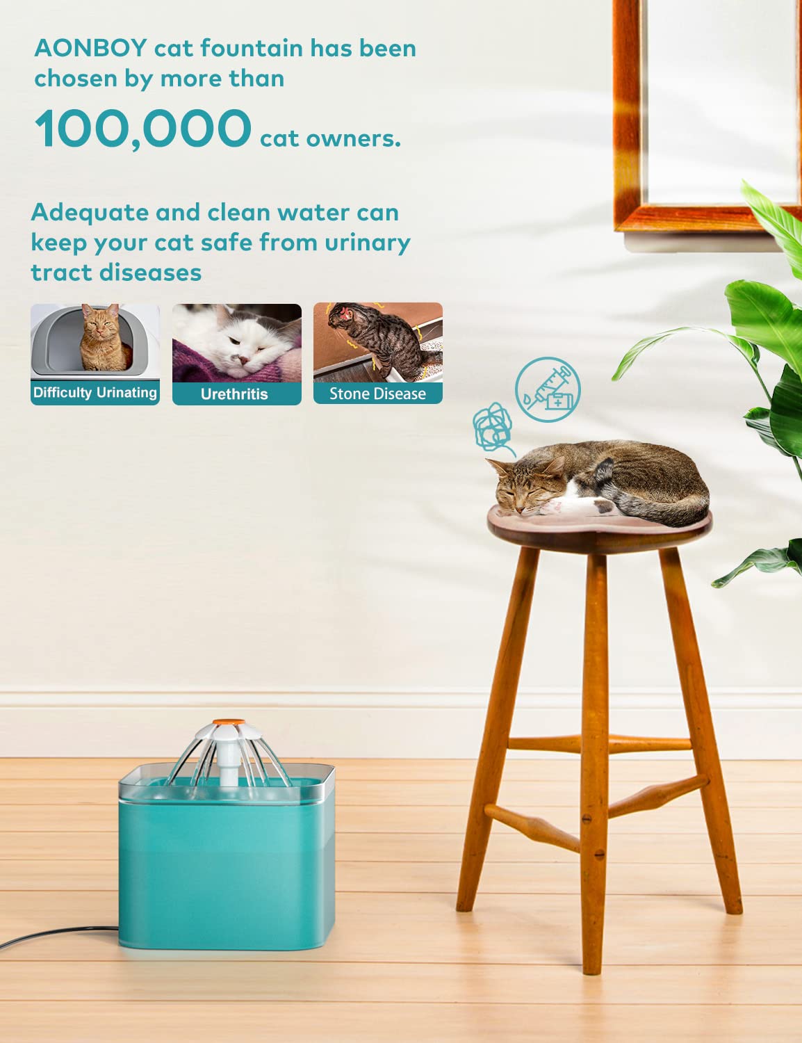 AONBOY water-flow flower waterfall green engages pets and encourages drinking.