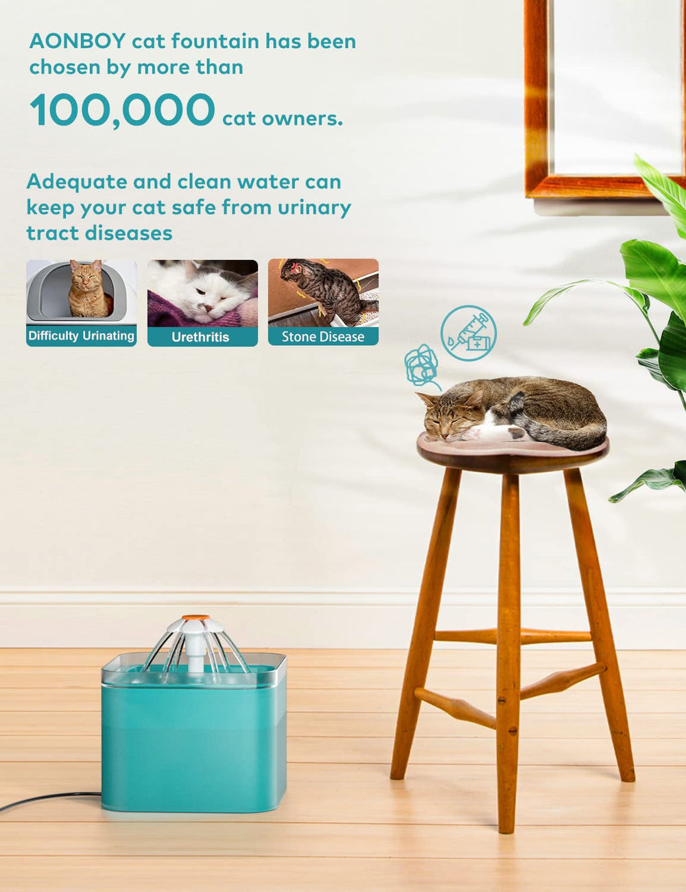 AONBOY water-flow flower waterfall green engages pets and encourages drinking.