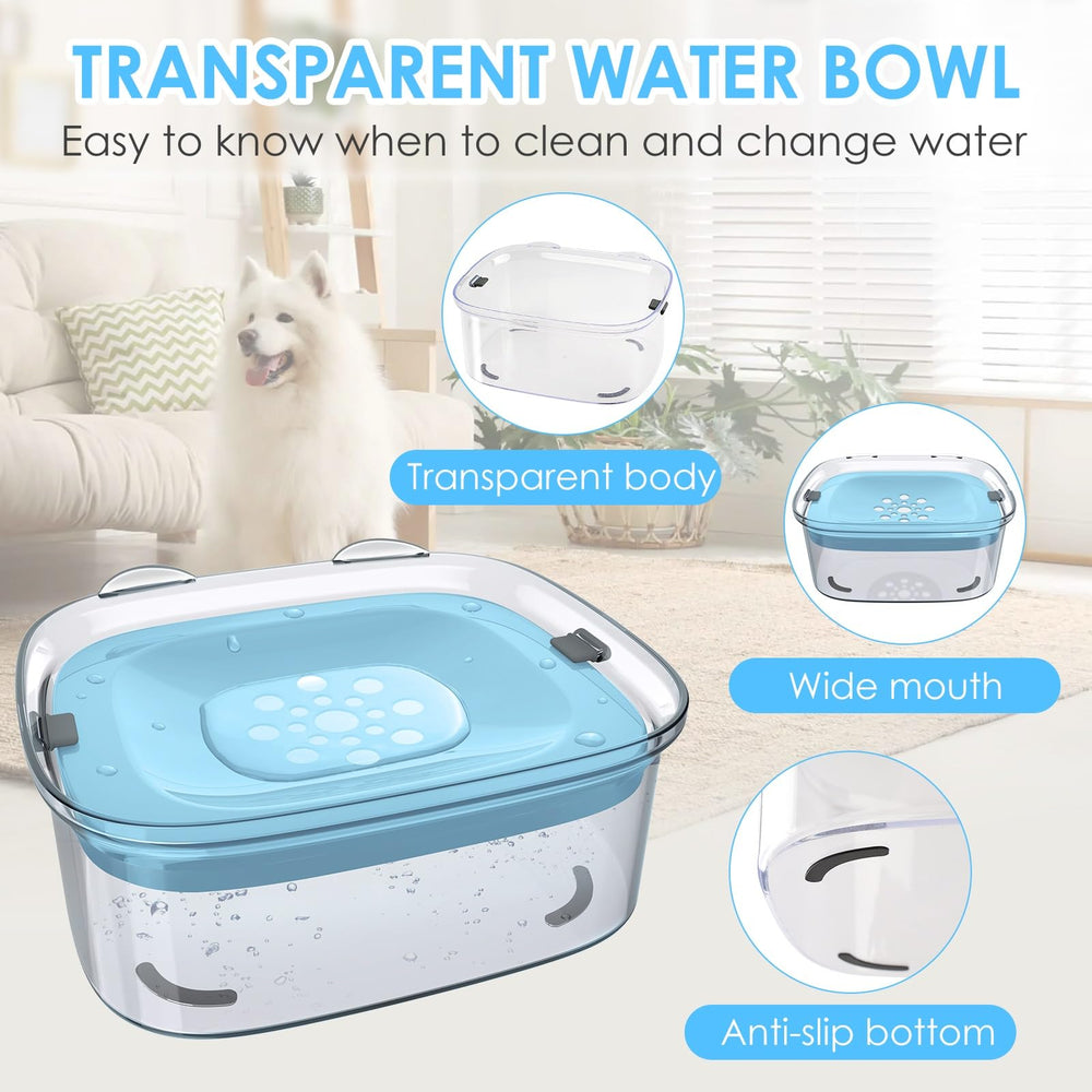 AONKEY anti-spill dog water bowl demonstrates slow-drinking features to keep fur dry.