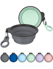AONKEY collapsible dog bowl clip demonstrates secure travel storage and quick setup.