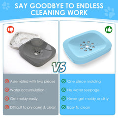 AONKEY dog water bowl floating disk close-up highlighting anti-seep design that reduces splashes.