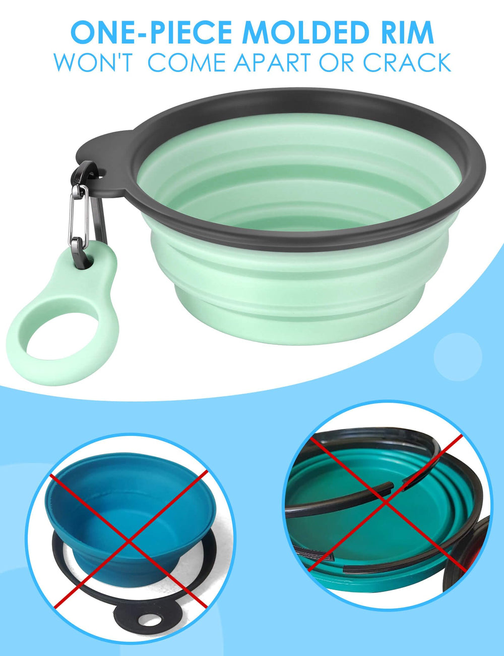 AONKEY foldable silicone bowl collapses flat for lightweight backpack packing.