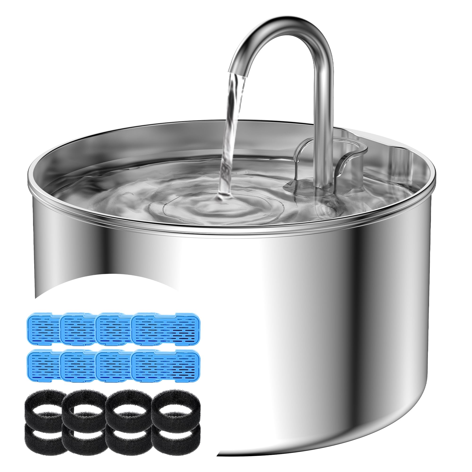 AOOGITF cat water fountain front view highlights stainless steel durability for safe drinking water.
