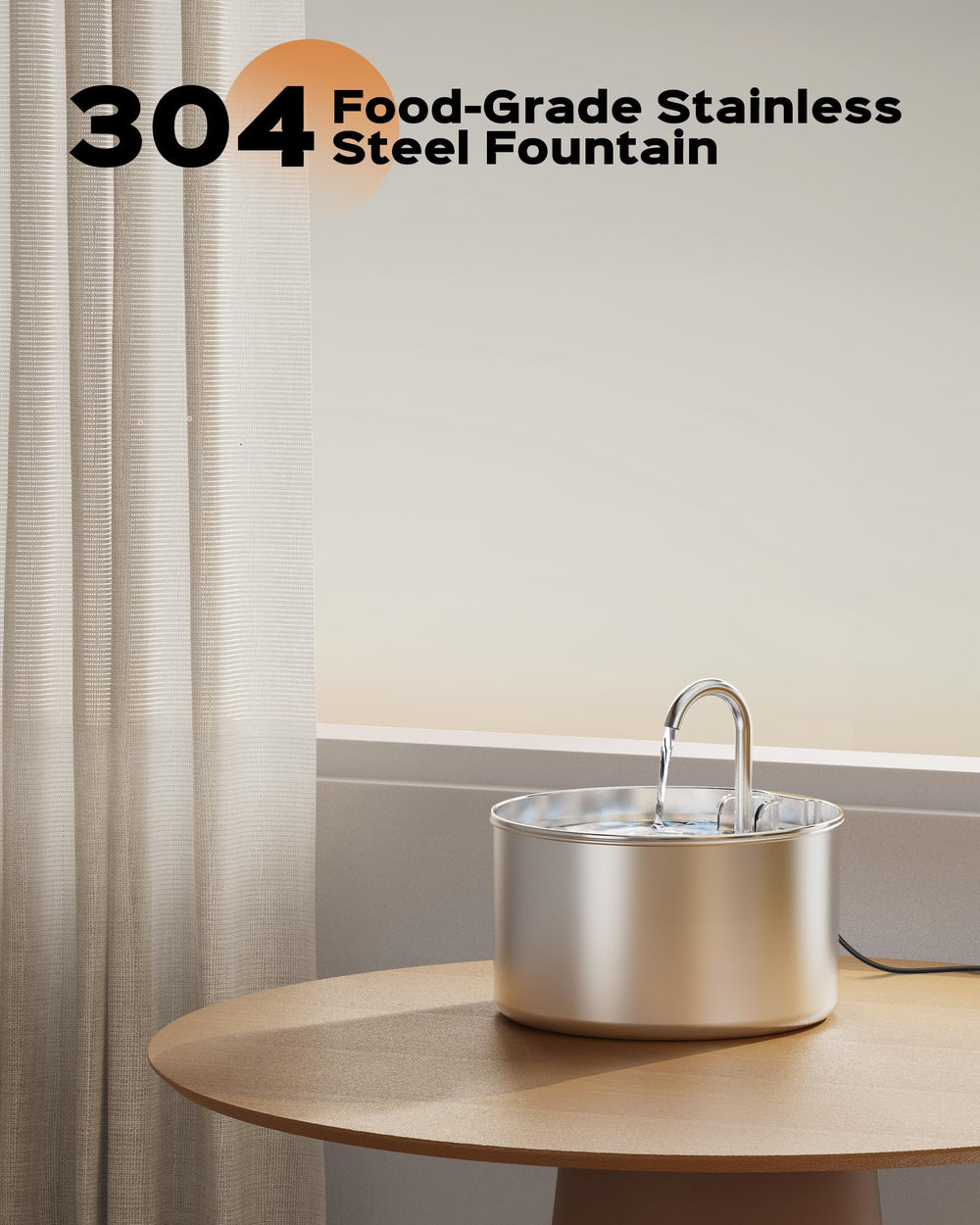 AOOGITF cat water fountain stainless steel close-up emphasizes easy cleaning and hygiene.
