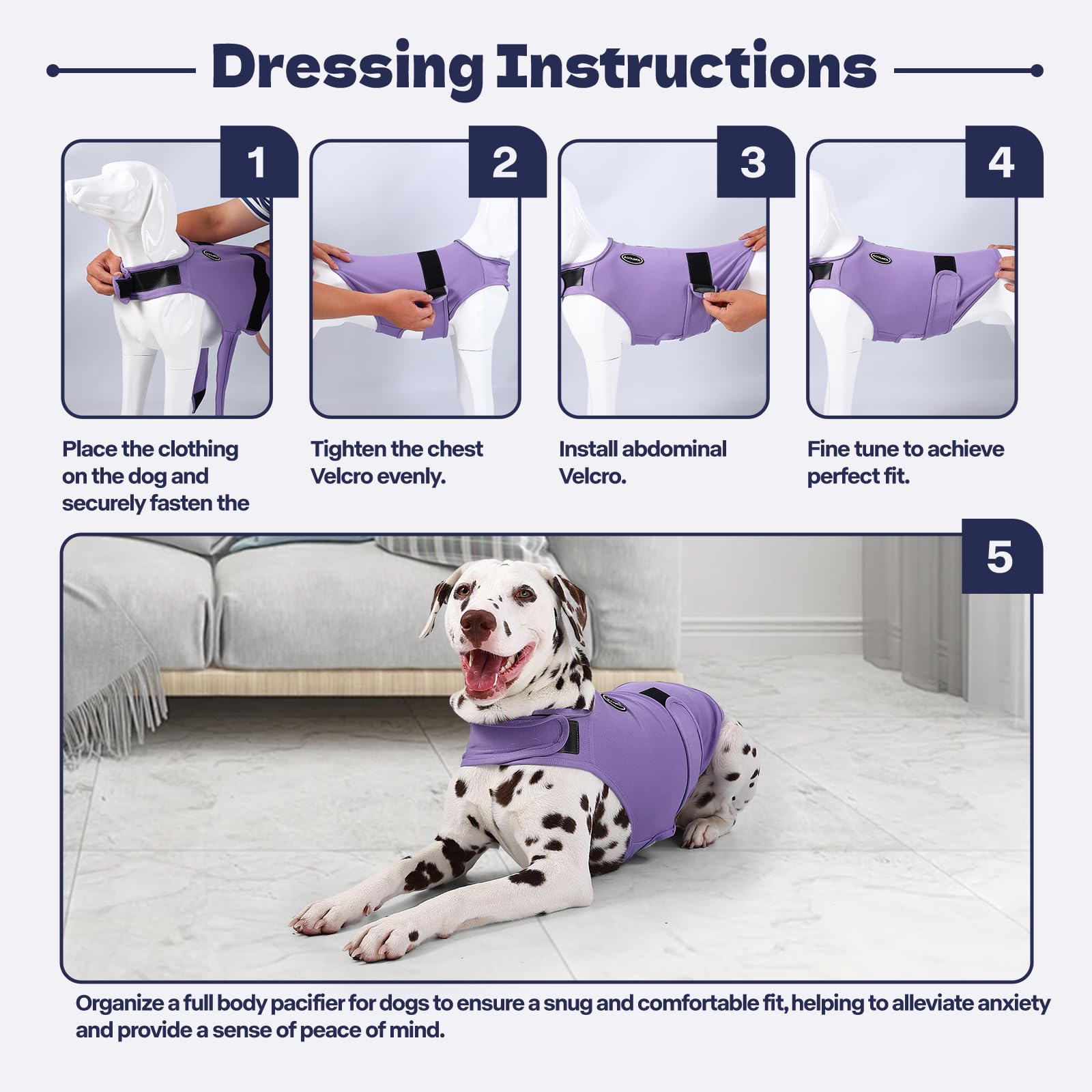 AOOLMOL dog anxiety vest Velcro close-up illustrating adjustable fit.