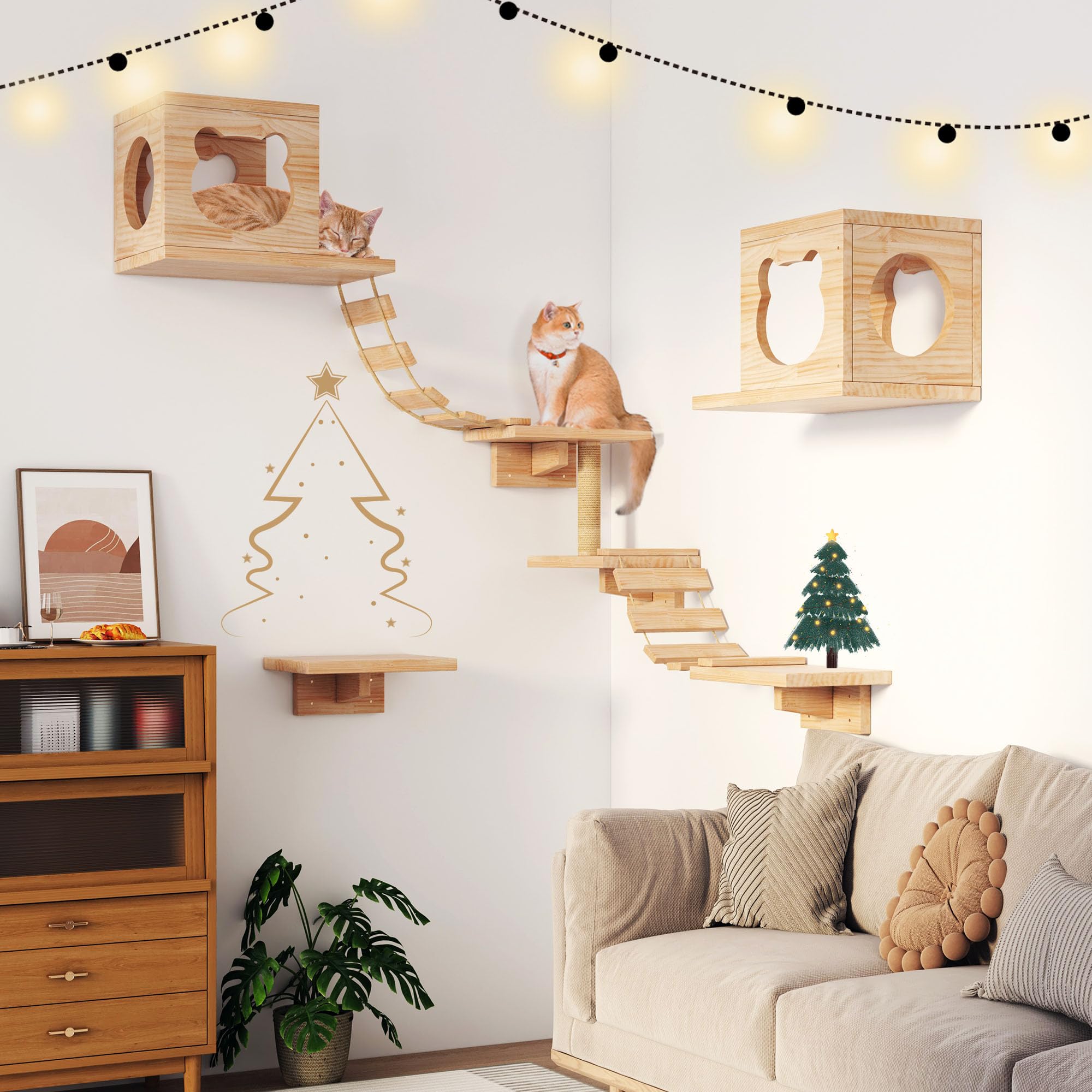 Aoparts PETKABOO multi-level condo provides cozy perches for lounging and surveillance.