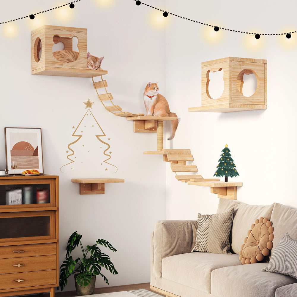Aoparts PETKABOO multi-level condo provides cozy perches for lounging and surveillance.