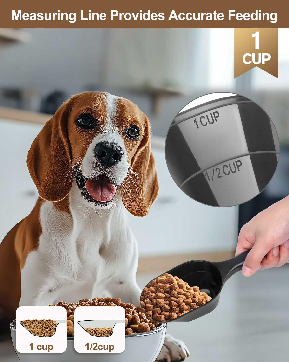 Aosnare 2-pack package of black dog food scoops for quick meal prep