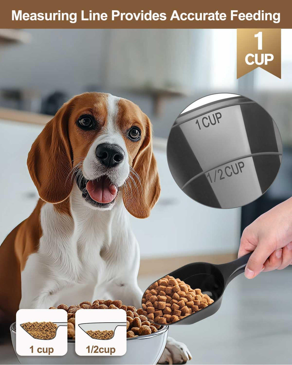 Aosnare 2-pack package of black dog food scoops for quick meal prep